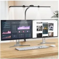 Sunicol Schreibtischlampe LED Dimmbare Augenschutz tageslichtlampe mit 5 Farbmodi,Timer, 75cm, LED fest integriert, Touch-Steuerung, Memory-Funktion,24W, Monitor Lampe mit Klemme