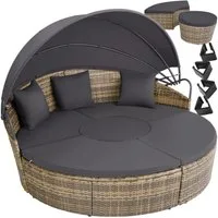 tectake Loungeset Rattan Sonneninsel Santorin - UV-beständig und widerstandsfähig, (Gartenlounge-set Santorin, 5-tlg., geeignet für Outdoor in Natur), klappbares Sonnendach & höhenverstellbare Füße