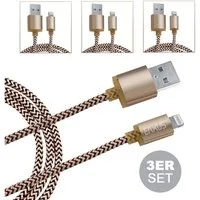 EAXUS USB 3-poliges Ladekabel mit Anti-Bruch - Gold/Silber 1m/3m USB-Kabel, 8-Pin, Standard-USB, (300 cm), für iPhone, iPad, iPad Air, iPad Mini, iPod