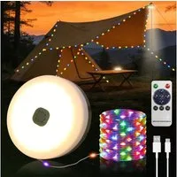 OZAVO LED-Lichterkette Camping Lichterkette 10M Aufrollbare 3-in-1 LED Lichterkette, 100-flammig, mit Fernbedienung & Timer&3 Modi,Solar und USB-Aufladung