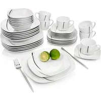 SÄNGER Kombiservice Bilgola Black Lines Geschirrset, Weiß (36-tlg), 6 Personen, Porzellan, Premium Collection