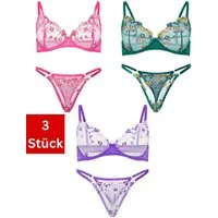 Elegant Love Set: Bügel-BH Blumenstickerei Dessous-Set – elegantes BH-Set für Damen (Packung, 2-tlg., 3-er Pack) sexy Lingerie-Set – BH & String aus besticktem Tüll, Reizwäsche
