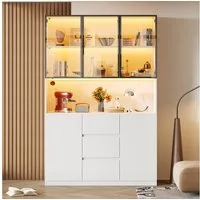 Celya Glasvitrine 120×40×200 cm, mit offenen Regalen undLED-beleuchtete (mit 3 Schubladen und 5 Türen) Ideal für Esszimmer, Wohnzimmer, Küche oder Arbeitszimmer