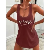 Elegant Love Nachthemd Ärmelloses Damen-Schlafkleid im Tanktop-Stil – bequemes Schlafshirt Loungewear-Kleid mit Frontdruck – locker & rundhalsig als Nachtwäsche