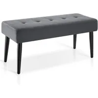 tectake Bank Sitzbank gepolstert, Belastbarkeit 220 kg, 95 x 38 x 45 cm (Polsterbank Glora, in samtoptik grau), elegantes Steppmuster, bodenschonende Kunststoffkappen, pflegeleicht