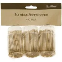 Almina Einwegbesteck-Set Zahnstocher aus Bambus 3er Pack je 150 Stück (450-tlg), Bambus