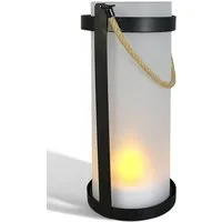Arnusa LED Windlicht Solar Laterne Outdoor Tischlampe aus Glas und Metall Flammen-Effekt, LED fest integriert, Warmweiß, Hängend/Stehend, wetterfeste Gartendeko 30,5 cm