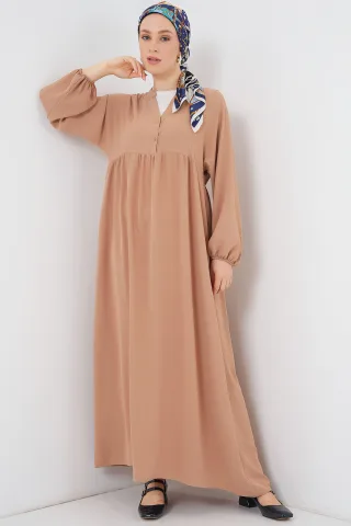 V-Ausschnitt Knopf Maxi-Kleid