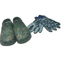Steinnacher Bärbel Damen Gartenclogs Schmetterling mint mit passenden Gartenhandschuhen Clog