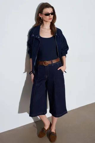 Hochtaillierte Weite Denim-Shorts