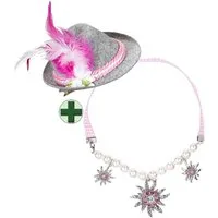 Karneval-Klamotten Kostüm Bayernhut Damen rosa grau Edelweiß und Halskette, Accessoires für Oktoberfest