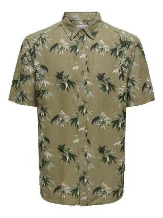 only & sons - Hemd mit Palmenprint grau - Gr. - S