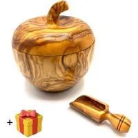 Olivenholz-erleben Zuckerdose Dose wie Apfel aus Olivenholz mit kleinem Salzschippchen, Holz, (Set, 2-tlg., 1x Dose wie Apfel, 1x Schippchen aus Olivenholz plus Überraschung), toller Blickfang in außergwöhnlicher Form und einzigartiger Maserung