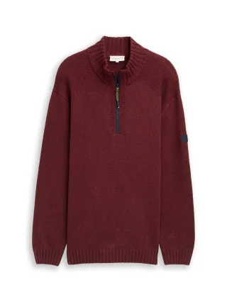 Tom Tailor - Plus Size - Troyer Strickpullover mit Ripp-Details bordeaux melange - Gr. - 4XL