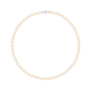 Collier Rang PRINCESSE Perles d'Eau Douce Rondes 7-8 mm Rose Naturel Fermoir Prestige Or Blanc 18 Carats