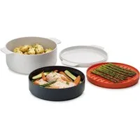 Joseph Joseph Mikrowellenbehälter M-Cuisine, Polyprophylen (PP), (Set, 3-tlg), 2-Liter Kochtopf, Dampfgarer, Grillpfanne und Deckel