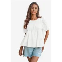 Imily Bela T-Shirt Damen Babydoll Tops mit Puffärmeln und Schößchen (Packung, 1-tlg., 1per-Pack) aus Baumwolle