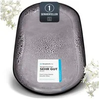 PURE LIVING INTERIOR DESIGN Geschirr-Set Pure Living Servierplatte »Ibiza«, oval, Steingut, Grau, 1 Personen, Steingut, Ovale Form – perfekt zum Anrichten, Elegantes Servierdesign, Reaktive…