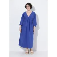 Ulla Popken Maxikleid Maxikleid Musselin A-Linie V-Ausschnitt 3/4-Arm