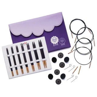 KnitPro Rundstricknadel-Set "Cubics ", quadratisch, Birkenholz, Stärken: 4–8