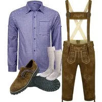 ALL THE GOOD Trachtenlederhose ALL THE GOOD Herren Trachten Set Oktoberfest Bayerische Lederhose B2 (Trachten-Set, 4er Set, Hose + Hemd + Schuhe + Socken)
