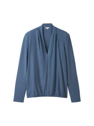 Tom Tailor - Langarmshirt mit V-Ausschnitt stormy sea blue - Gr. - L