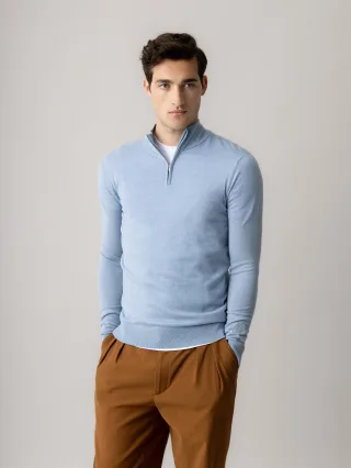 mos mosh gallery - MMGAdam Soft Zip Turtle Neck Knit light blue melange - Gr. - L
