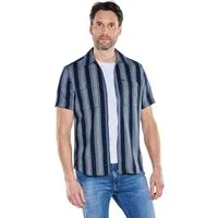 Engbers Kurzarmhemd Herren Gestreiftes Overshirt in Strickoptik, Marineblau