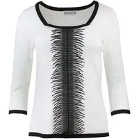 Passioni Strickpullover in Ecru mit Schwarzem Detail und Fransen
