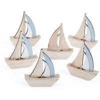 Logbuch-Verlag Dekofigur Kleine Segelboote aus Holz 8 cm blau natur 6 Stück