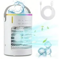 MOPUEA Ventilatorkombigerät Tragbarer Luftkühler Ventilator 4-in-1-Multifunktion-Kühlgebläse, Mobiler Luftkühler mit Wasserkühlung, 6W, 600ML Wassertank
