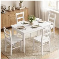 HOMCOM Essgruppe Esszimmergruppe aus Kiefernholz, (Holztisch, 5-tlg., 1 Tisch, 4 Stühle), für Kleine Räume, Esszimmer, Küche, Wohnzimmer, Weiß