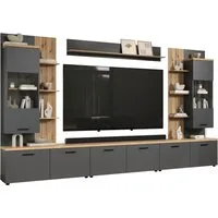 Home affaire Wohnwand Bajo, (6-St), Set bestehend aus: 3x TV-Lowboards, 2x Hängevitrinen, 1x Wandboard