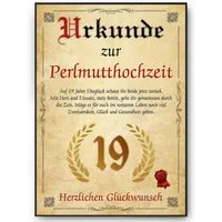Tigerlino Poster Urkunde zum 19. Hochzeitstag Geschenk 19. Jahrestag Karte Ehepaar, Perlmutthochzeit