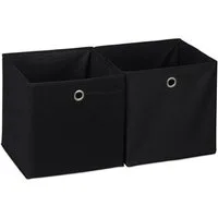 relaxdays Aufbewahrungsbox Stoff im 2er Set, schwarz