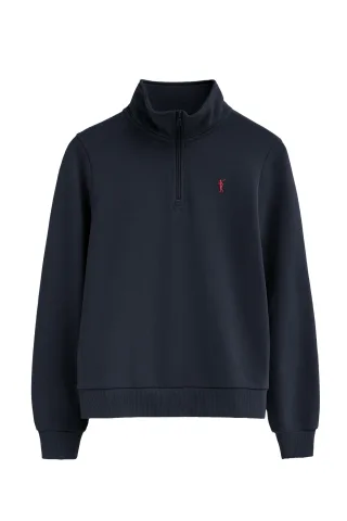 Sweatshirt marineblau mit Zip-Kragen und Rigby Go Logo