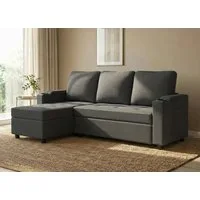 GUNJI Ecksofa Multifunktionales L-Form Schlafsofa, mit Stauraum, Gästebett-Funktion, wechselbarer Links-/Rechtsposition, Tassenhaltern & Seitentasche