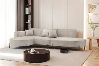 Ecksofa Designersofa VALENCIA in Stoff Noel Hellgrau Ottomane Links