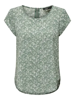 ONLY - ONLVIC S/S AOP TOP NOOS WVN Lily Pad - Gr. - 36