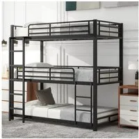 Flieks Etagenbett, Einzelbett Kinderbett Metallbett Dreierbett mit Lattenrost 90x200cm