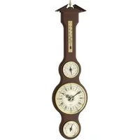 TFA Dostmann TFA 45.3004 analoge Wetterstation und Wanduhr aus Massivholz Innenwetterstation