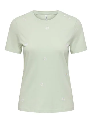 ONLY - ONLKETTY SLUB S/S O-NECK TOP JRS Green Lily - Gr. - S