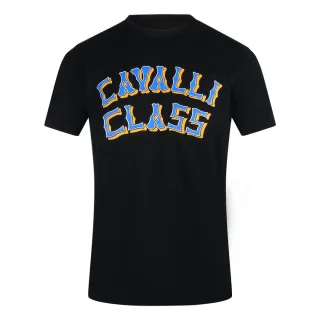 Schwarzes T-shirt Mit Mehrlagigem Logo Von Cavalli Class