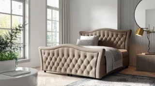 Boxspringbett Schlafzimmerbett TURHAN 180x200cm Stoff Elisa Velvet Cappuccino