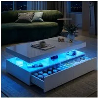 Furnishings Home Couchtisch Schreibtisch Beistelltisch LED (Hochglänzender quadratischer, 104x53x46 cm), Mit Schubladen und 16-farbigen variablen LED-Leuchten