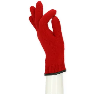 Halsüberkopf Accessoires - Fingerhandschuh Damen mit Lederkante rot - Gr. - 7