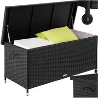 tectake Gartenbox Aluminium Auflagenbox mit Rattangeflecht, 121 x 56 x 60 cm (Kissenbox Kiruna, in schwarz, 270 L), UV-beständig, 2 Rollen, mit Reißverschluss und Zahlenschloss