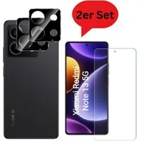 CLM-Tech Displayschutzglas 1X Panzerfolie und 1X Kameraschutz für Xiaomi Redmi Note 13 5G, 2er Set Kameraglas und Schutzfolie - Panzerglas Displayschutz 9H Glas, 2 Stück, Unterstützt Fingerabdruck-ID, Stoßsicher