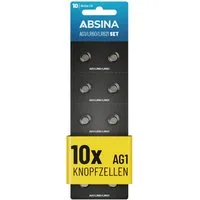 ABSINA AG1 LR621 Knopfzelle 10er Pack - 1,5V Alkaline Knopfzellen Knopfzelle