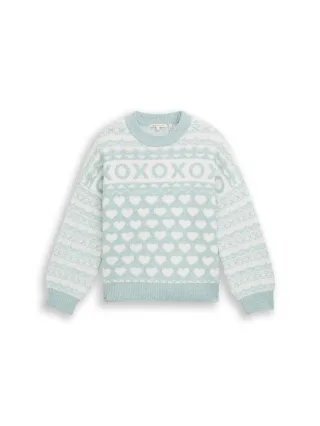 Denim Tom Tailor - Strickpullover mit Norweger-Muster mint white heart fair isle - Gr. - S